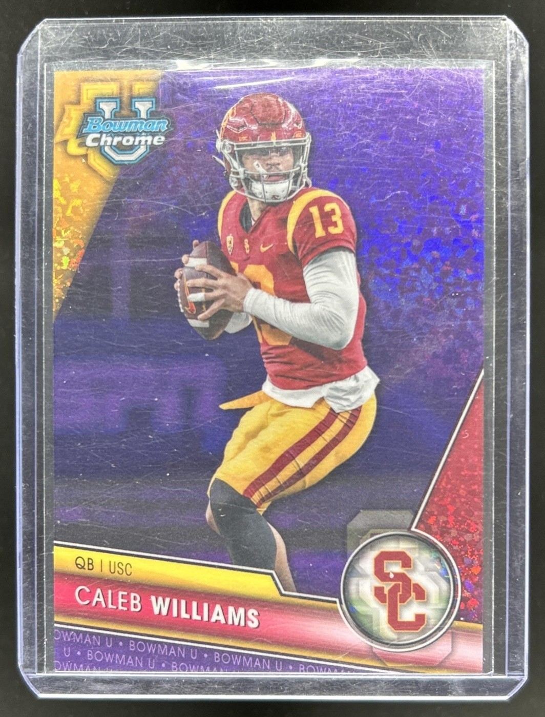 2023 Bowman University Chrome Caleb Williams Purple Mini Diamond Refractor #/399