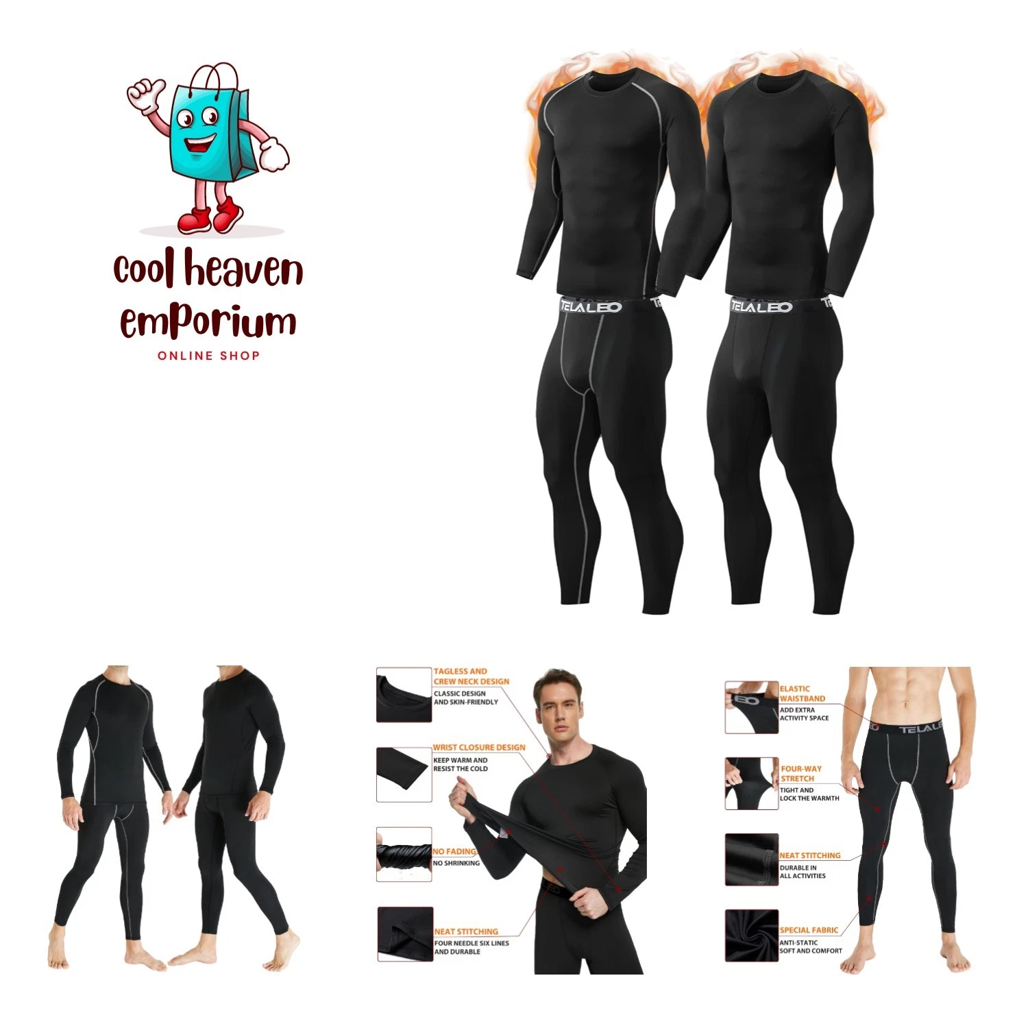 Men's Thermal Underwear Set - Fleece-Lined Long Johns, 4 Pcs for Winter Comfort