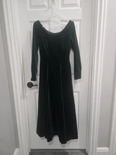LAURA ASHLEY Vintage 1980s Green Velvet Medieval Style Evening Maxi Dress EUC 