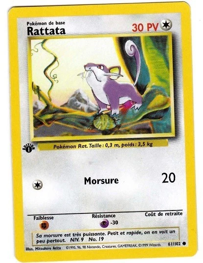 Rattta　コラッタ ●シャドウレス　Shadowless ウィザーズ Rattata 061/102 Base Set (Shadowless) for sale | eBay