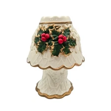 7” Vintage Porcelain Christmas Candle Lamp With 3D Poinsettia