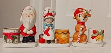 Vintage Christmas Lot Of 3 Jasco Candle Holder Luvkins Santa Mrs Clause Reindeer