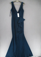 Sheike Dress Womens 10 Blue NWT Mermaid Maxi Sleeveless Ruffle Navy V Neck Frill