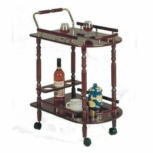 Cherry Wooden Beverage Cart Serving Bar Rolling Tray Wine Storage