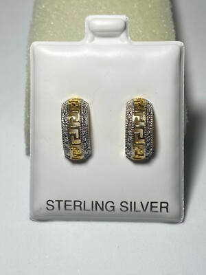 Creolen .925 Sterlingsilber 0,18 kt natürlicher weißer Diamant griechischer Stil ''AY''