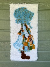 Vintage Holly Hobbie Latch Hook Wall Hanging Decor Finished from Kit Shag Rug