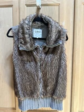 CISONO FUR VEST ANIMAL PRINT  FAUX FUR VEST CHIC OUTERWEAR Large
