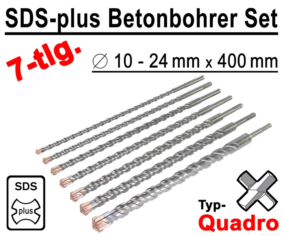 SDS-plus Betonbohrer Set 7-tlg Quadro Bohrer Hammerbohrer 10mm - 24mm x 400mm - Bild 2 von 4