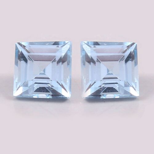 Natural Brazilian Aquamarine Square Cut Loose Gemstone Matching Pair 12 x 12 MM - Afbeelding 1 van 6
