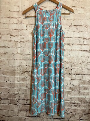 #ad Buckhead Betties Dress Womens Medium Halter Turquoise Tree Print Scuba Stretch $11.25