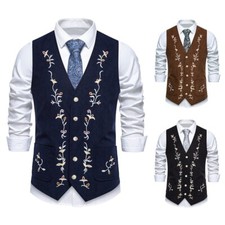 Men's Vest Embroidery Waistcoat for Tuxedo Wedding Prom Formal Business Vest