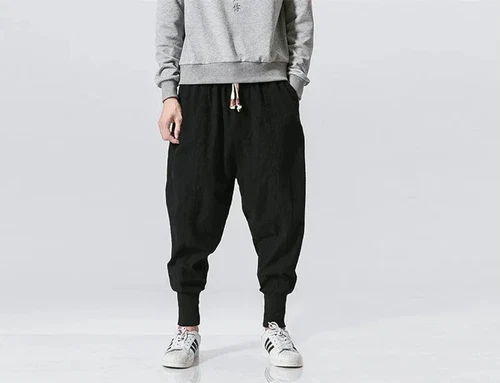 Lässige Herren Japanische Jogginghose Baumwolle Leinen Stretch Gummizug Hose Jogger - Bild 8 von 27