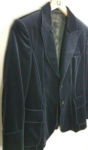 Strenesse Gabriele Strehle Sz. 4 Navy Velvet Notched Lapel Double Button Blazer - Picture 2 of 7