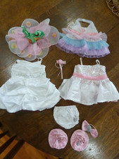 LOT 4 BUILD A BEAR FORMAL WEAR OUTFITS WITH HAIR DRESSINGS AND SLIPPERS