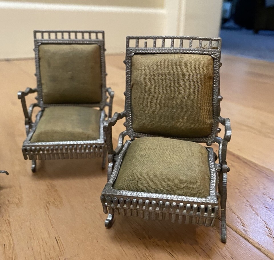 Antique Cooke? Metal Fairy Doll Furniture Chairs Loveseat Couch