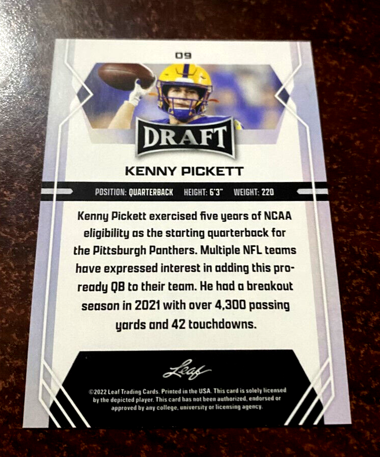 2022 Leaf Draft KENNY PICKETT XRC RED Parallel Rookie RC 9 PITTSBURGH