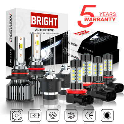 For Acura RL 2005-2012 8PCS Front LED Headlights Hi/Lo Beam+DRL Fog Light Bulbs
