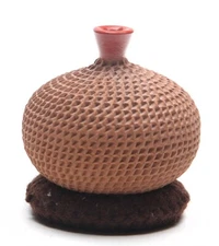 Mata Ortiz Fito Tena 2.5" Tan Narrow Necked Vessel Corrugated Signed