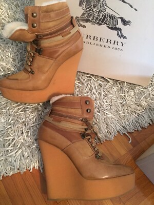 Burberry Porsum Tayport Shearling Lace up Wedges Gr.40,5/7,5 Top Pret A Porter