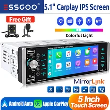 5.1" Single 1 Din Apple/Android Carplay Car Stereo Radio Bluetooth Touch Screen