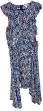 Belle Sky Womens Dress size Lg Black Floral Short Sleeve Midi Hi Low Hem Festive