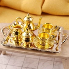 1:12  10pcs Miniature Dining Ware Toy Teapot Cup Plate dollhouse afternoon tea