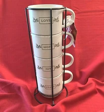 World Market Stacking Coffee/Tea Cup Mug With Stand Set of 4 NEW