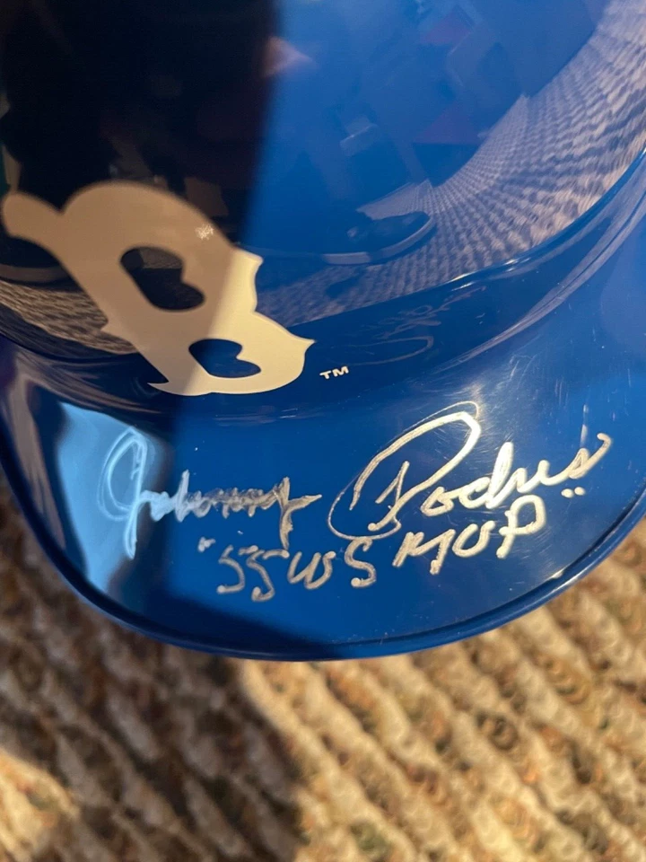 JSA COA JOHNNY PODRES SIGNED AUTOGRAPHED MINI HELMET DODGERS WS MVP INSCRIPTION - Image 3 of 4