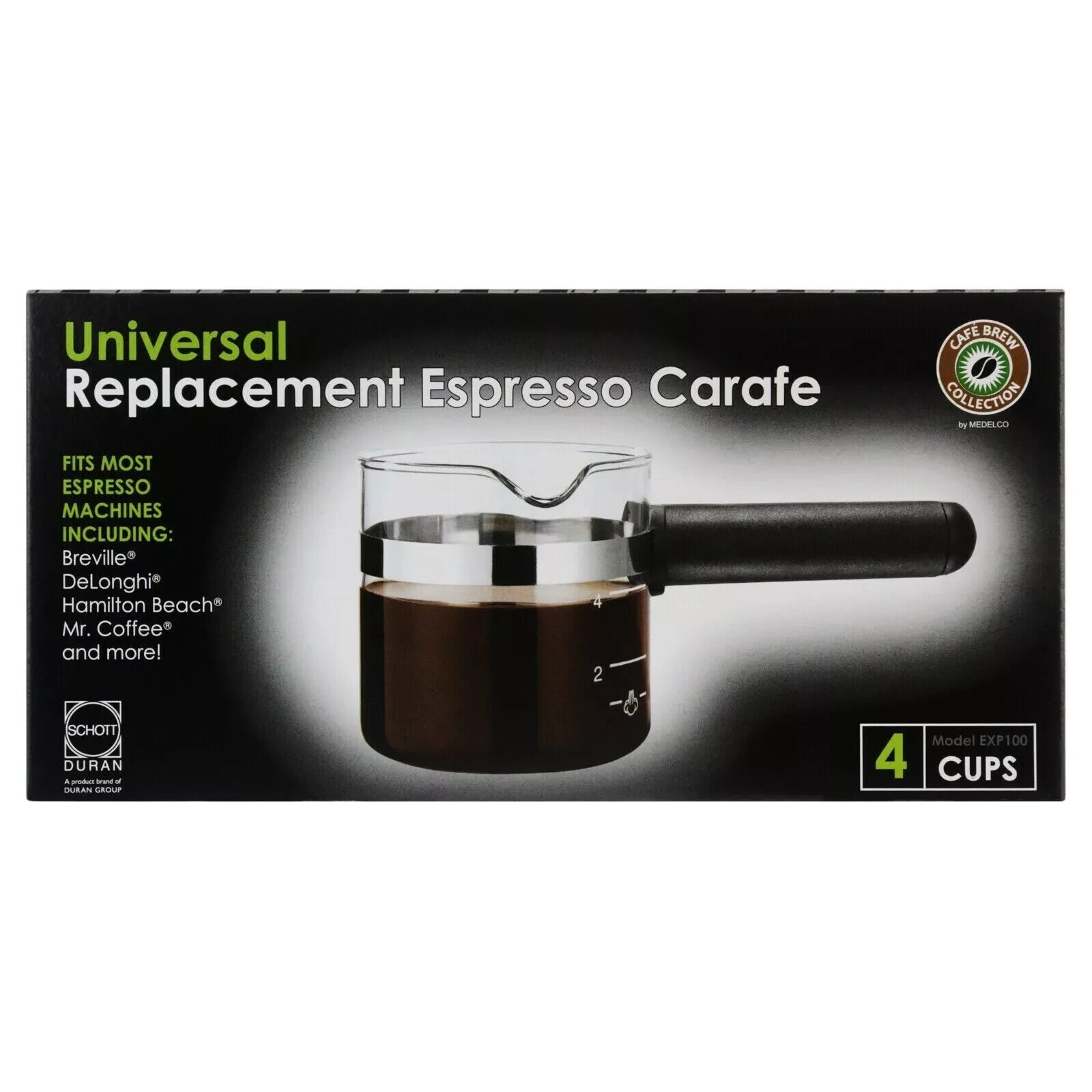 Cafe-Brew 4-Cup Universal Black Glass Espresso Carafe Replacement