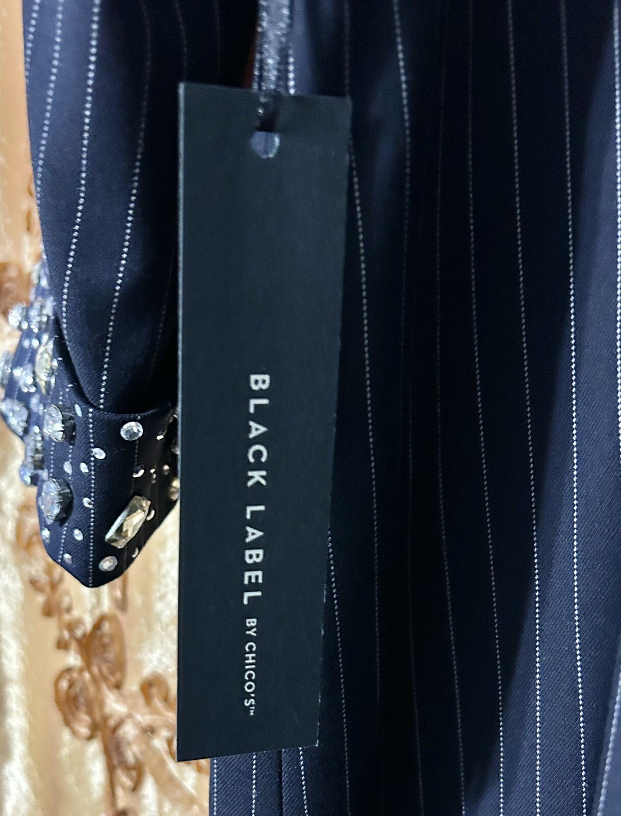 Black Label By Chicos Long Striped Jacket, Size 3, Elegant Blue image 5