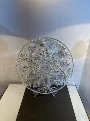 Vintage Anchor Hocking Round Crystal Glass 13 1/2” Serving Platter Prescut Plate