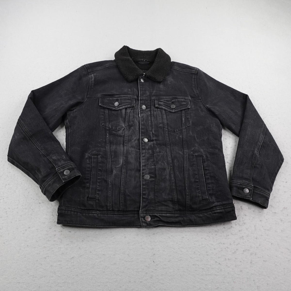 Hollister Jacket Mens Large Black Sherpa Lined Denim Epic Flex