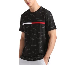 Image of Tommy Hilfiger Mens T Shirt Signature Flag Striped Crew Neck Summer Cotton Tee