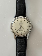 Omega Geneva Vintage Automatic Watch Silver Dial Leather Strap Mens Wrist
