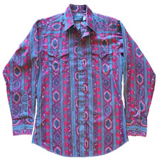 VTG Panhandle Slim Shirt Mens 15.5 35 Black Pearl Snap Western USA Made Red Gray