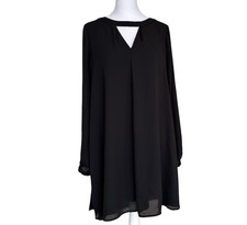 Express Black Chiffon Shift Dress Long Sleeve Cutout Neck Lined Sz S LBD