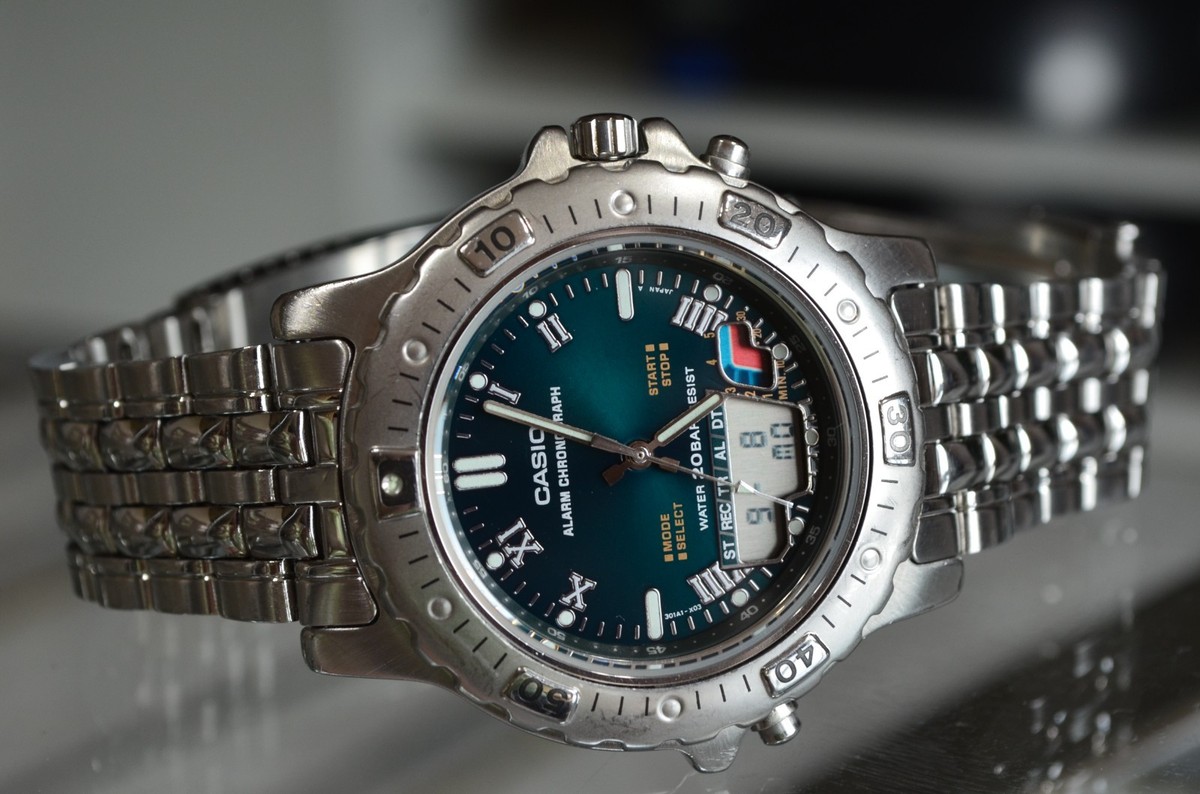 CASIO AD-740 ANA/DIGI DIVERS WATCH STAINLESS MARLIN VINTAGE 1990s