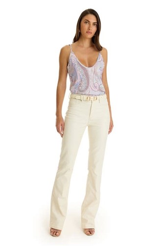 The Noli Store Aria Coated Flare Jeans Vanilla size 32 x 32 NWT