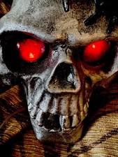 Light Up Skull Goth Halloween Prop LED Eyes 6" Decor Battery Operated HTF