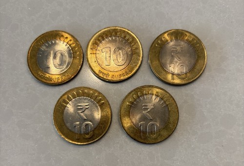 India 10 Rupie 5 Monete Bimetalliche 2009 - 2013 Tutti Anni Diversi #22 - Foto 2 di 2
