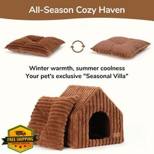FUKUMARU Brown Large Cat Bed Cave Washable Faux Fur