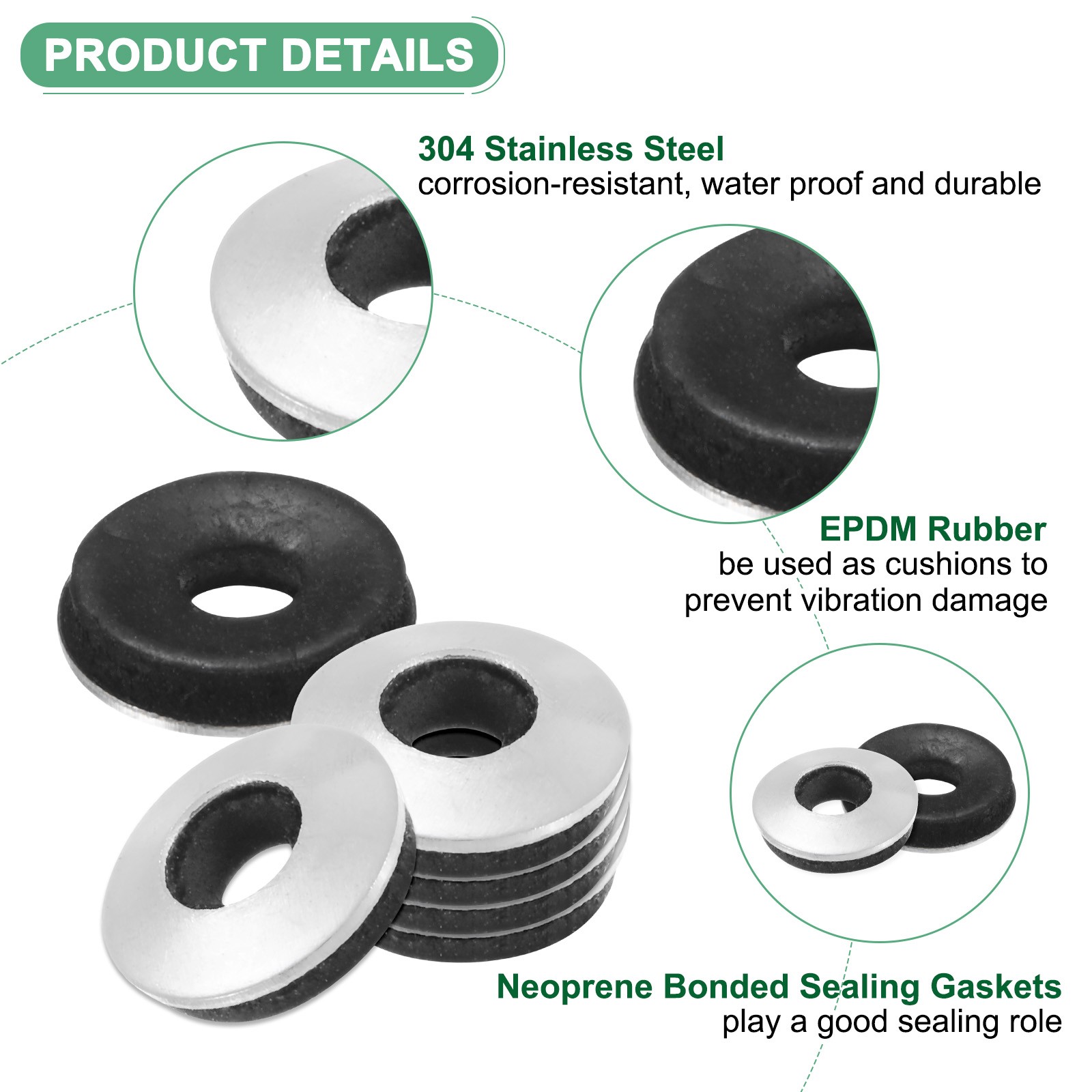 50-Pack Bonded Sealing Rubber Washers, #8x3/8" OD Neoprene Washer Gasket