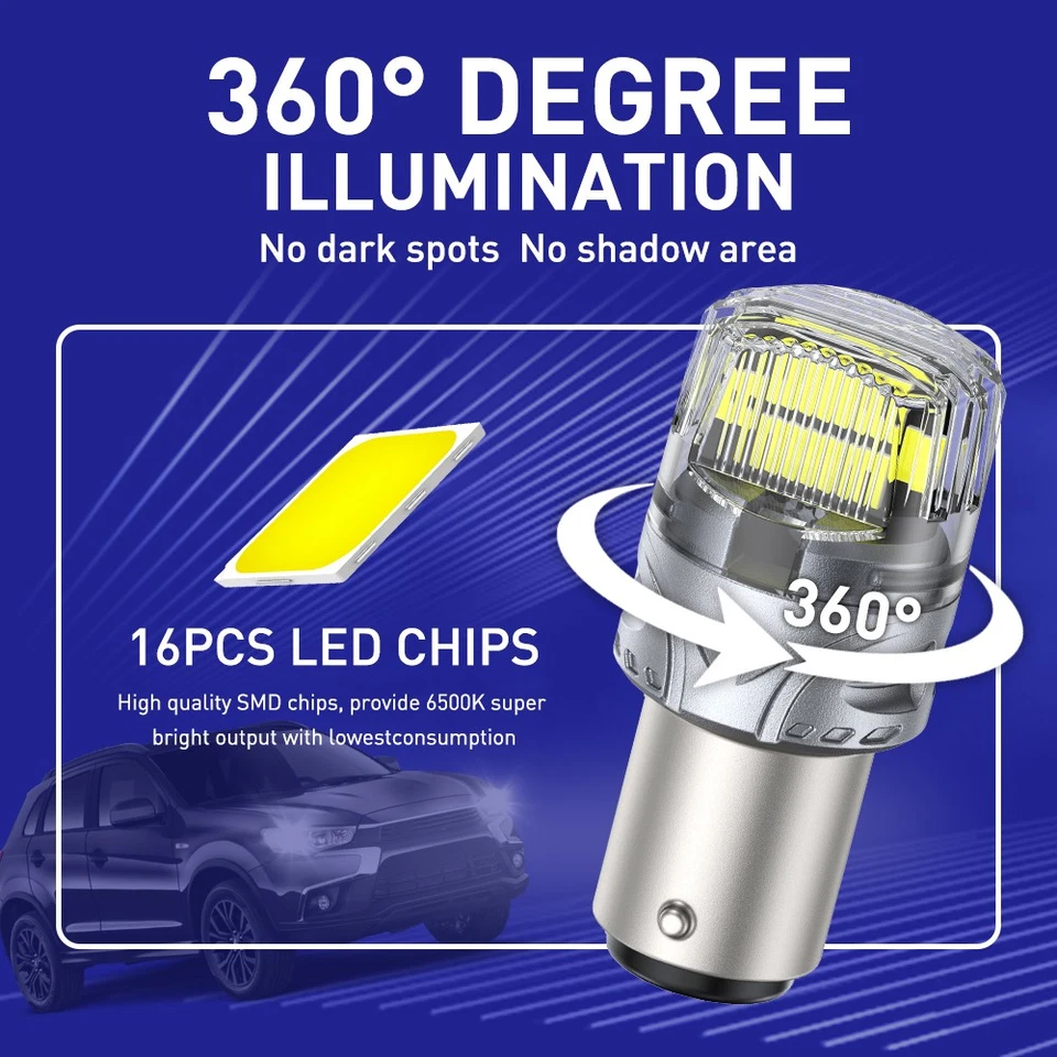 AUTOONE 1157 LED White Tail Brake Stop Reverse Parking Turn Signal Light Bulbs - Image 2 of 4