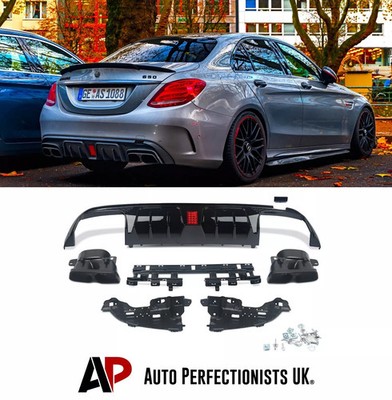 Für Mercedes C Klasse W205 AMG Line C63S B Style Glanz Schwarz Diffusor 14-18