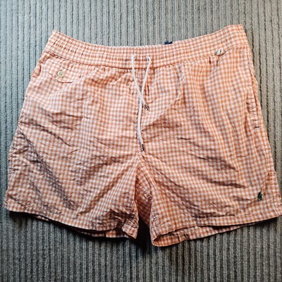 Polo Ralph Lauren Swim Trunks Mens Large Orange Gingham Check FAST SHIP!