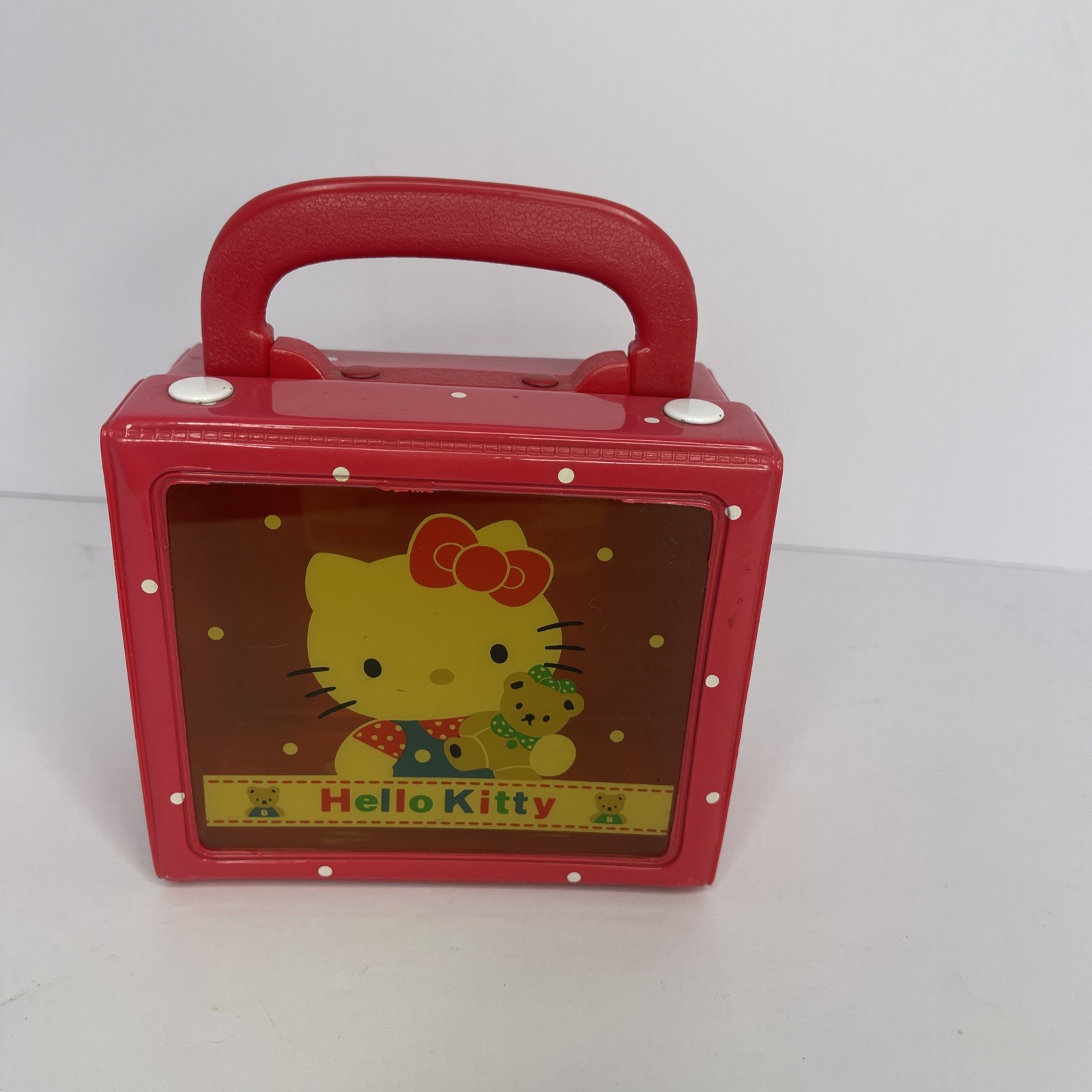Sanrio 1992 Vintage Hello Kitty Vinyl Box Carry Case Snap Close Red Cute bears!