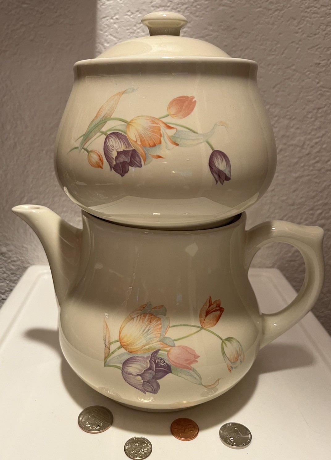 VTG 1940&rsquo;s/50&rsquo;s DRIP-O-LATOR COFFEE POT Enterprise Aluminum Co. Tulips 3-Piece