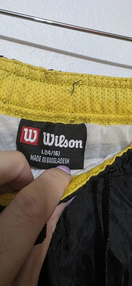 Vintage Wilson Track Pants Yellow Black Nylon Joggers Ankle Zippers 90s Kid L  - Image 4 of 4
