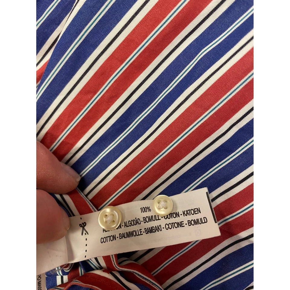 Massimo Dutti Men's Slim Fit Striped Dress Shirt XL Red Blue White Button Down - Image 4 of 4