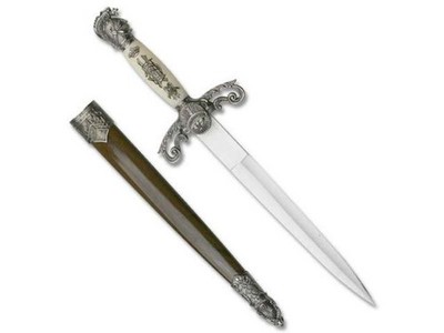 14'' Medieval Sword Sharp Dagger Knight Pommel with Wood Scabbard